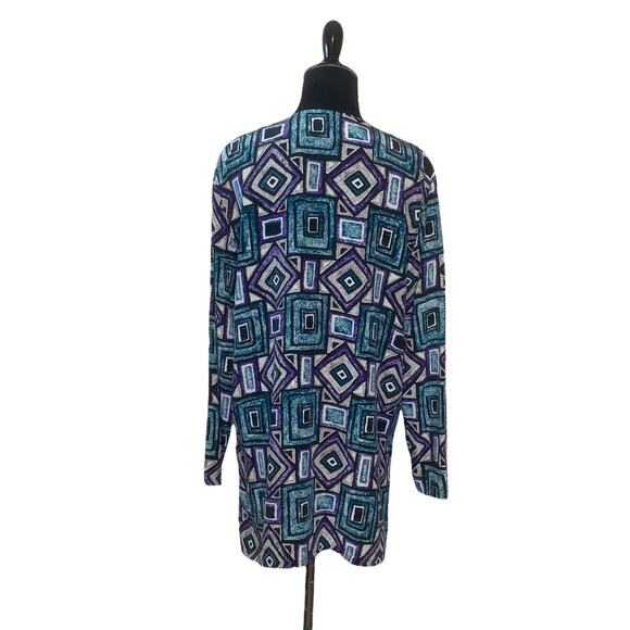Papell Too colorful geometric print long sleeves silk tunic blouse size 10 - Picture 2 of 7